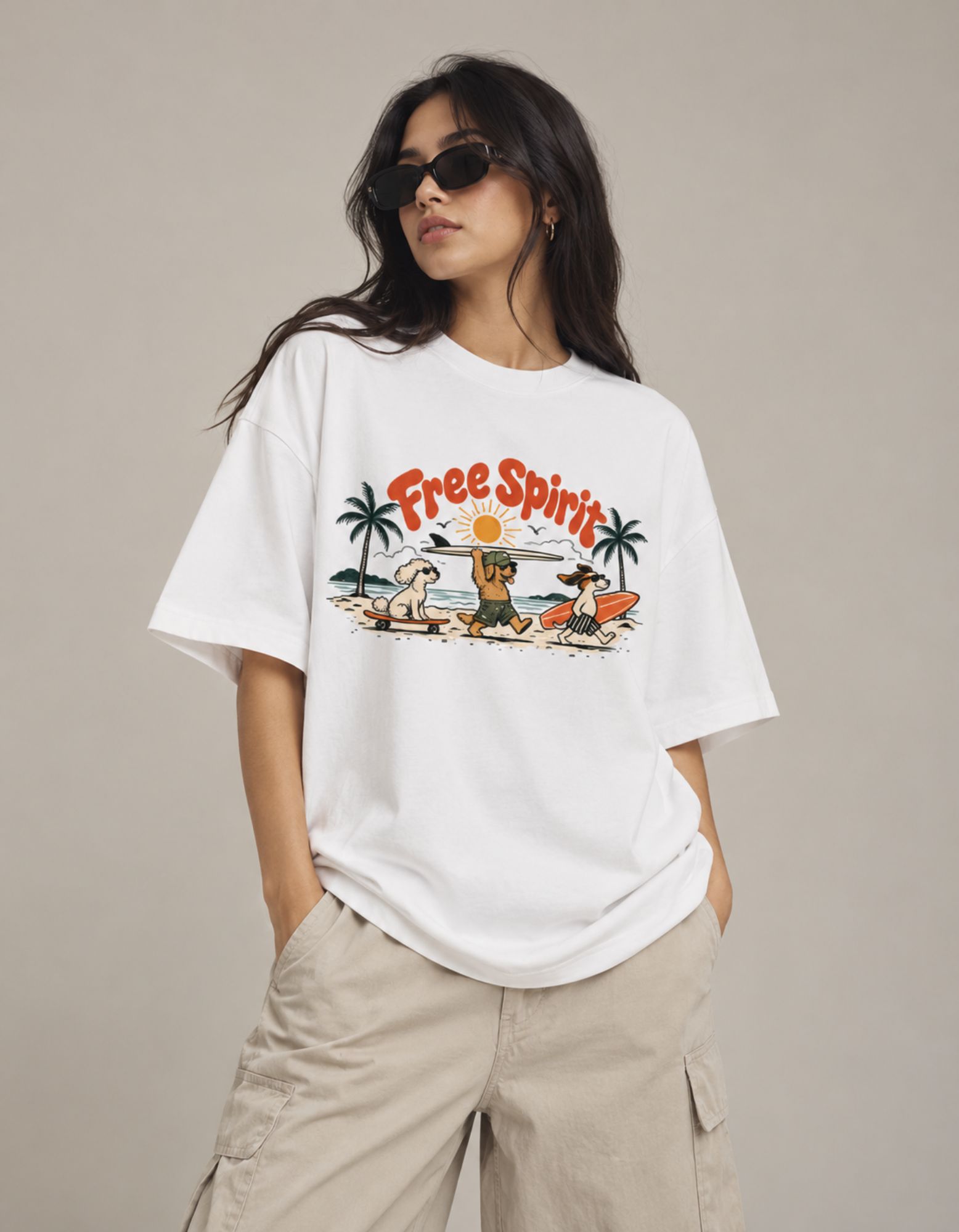 Free Spirit Surf Tee – Camiseta Oversize Blanco Hueso