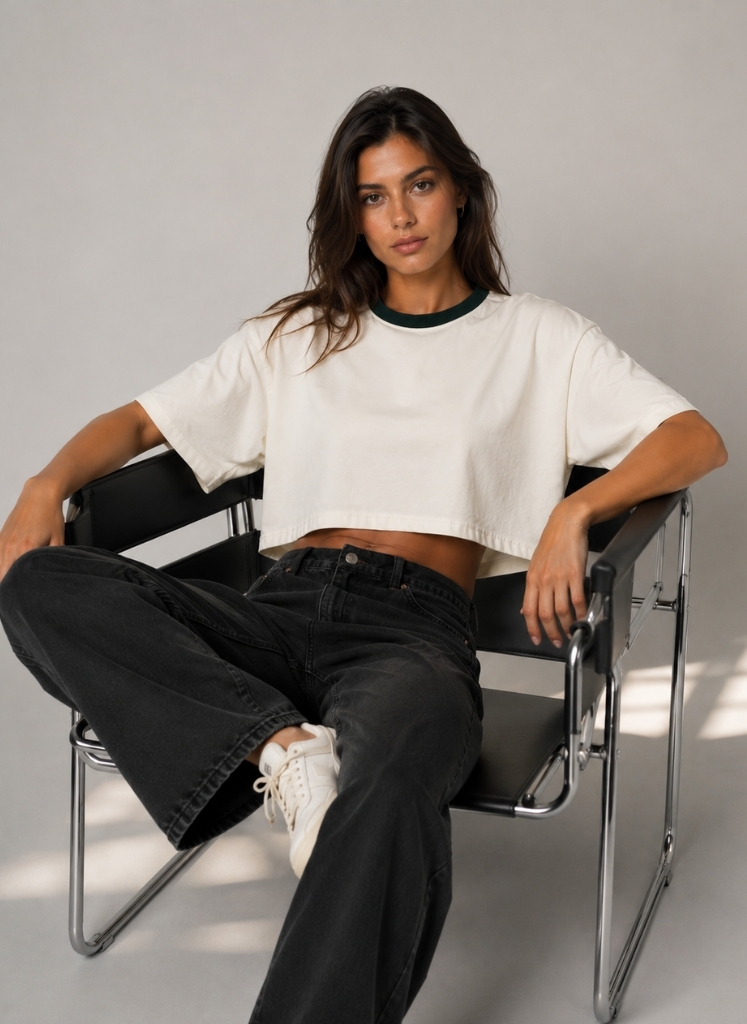 Camiseta Crop Top Color Blanco Hueso