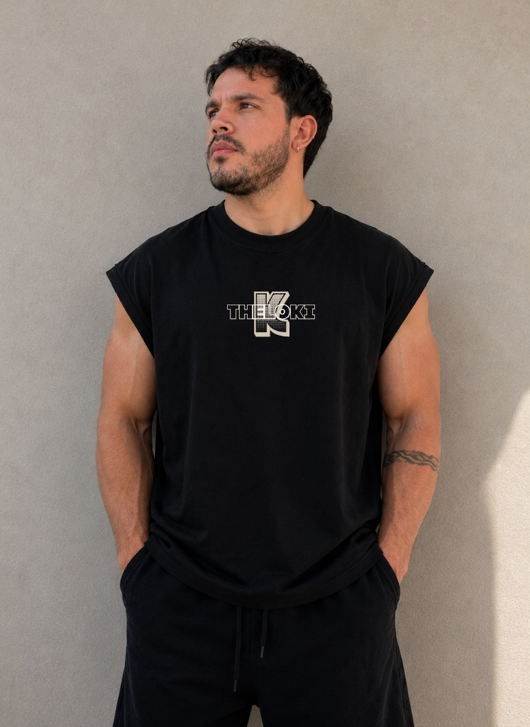 K Signature Muscle Tee Black | Camiseta Oversize Negra Hombre