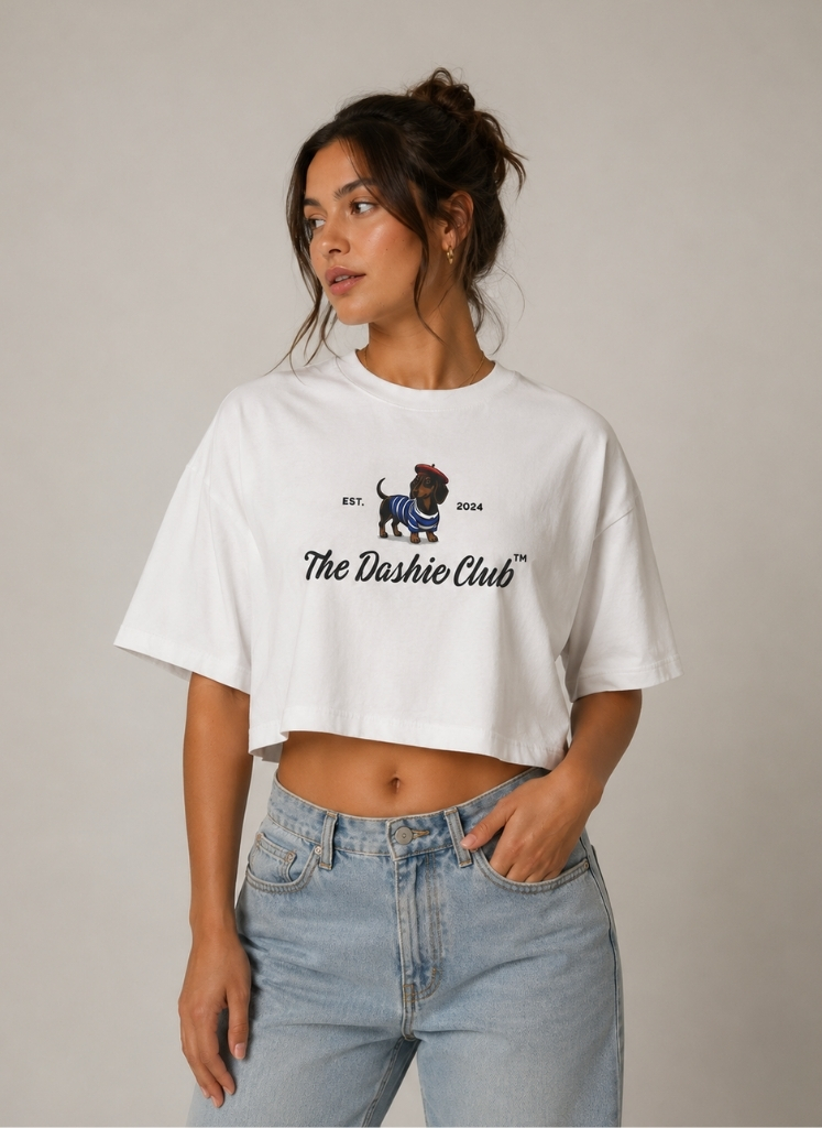 Dashees Club Crop Top Oversize | Camiseta Blanca Mujer